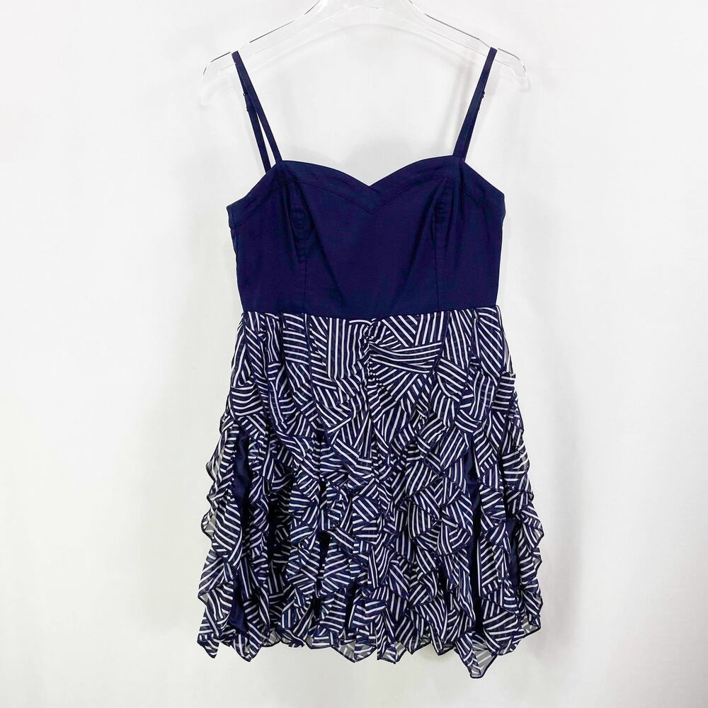 H&M Navy Blue Striped Empire Waist Sleeveless Mini Dress - Picture 2 of 10